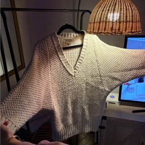 Urban Outfitters Cozy Cream V-Neck Knit Sweater